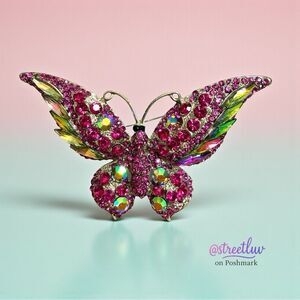Vintage Pink AB Rhinestone Butterfly Brooch